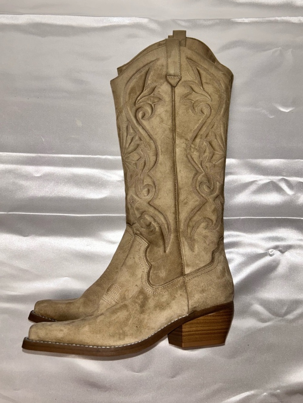 Wild Fable Taupe Embroidered Faux Suede Western Cowgirl Knee-High Boots | Size 8